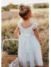 Ivory Lace Tulle Flower Girl Dress With Beaded Belt